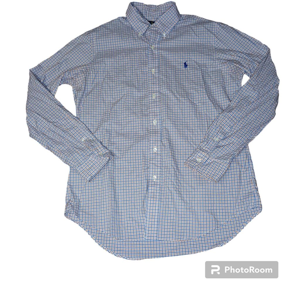 Ralph‎ Lauren Men's Medium Pink Blue Plaid Long Sleeve Button Down Cotton Shirt